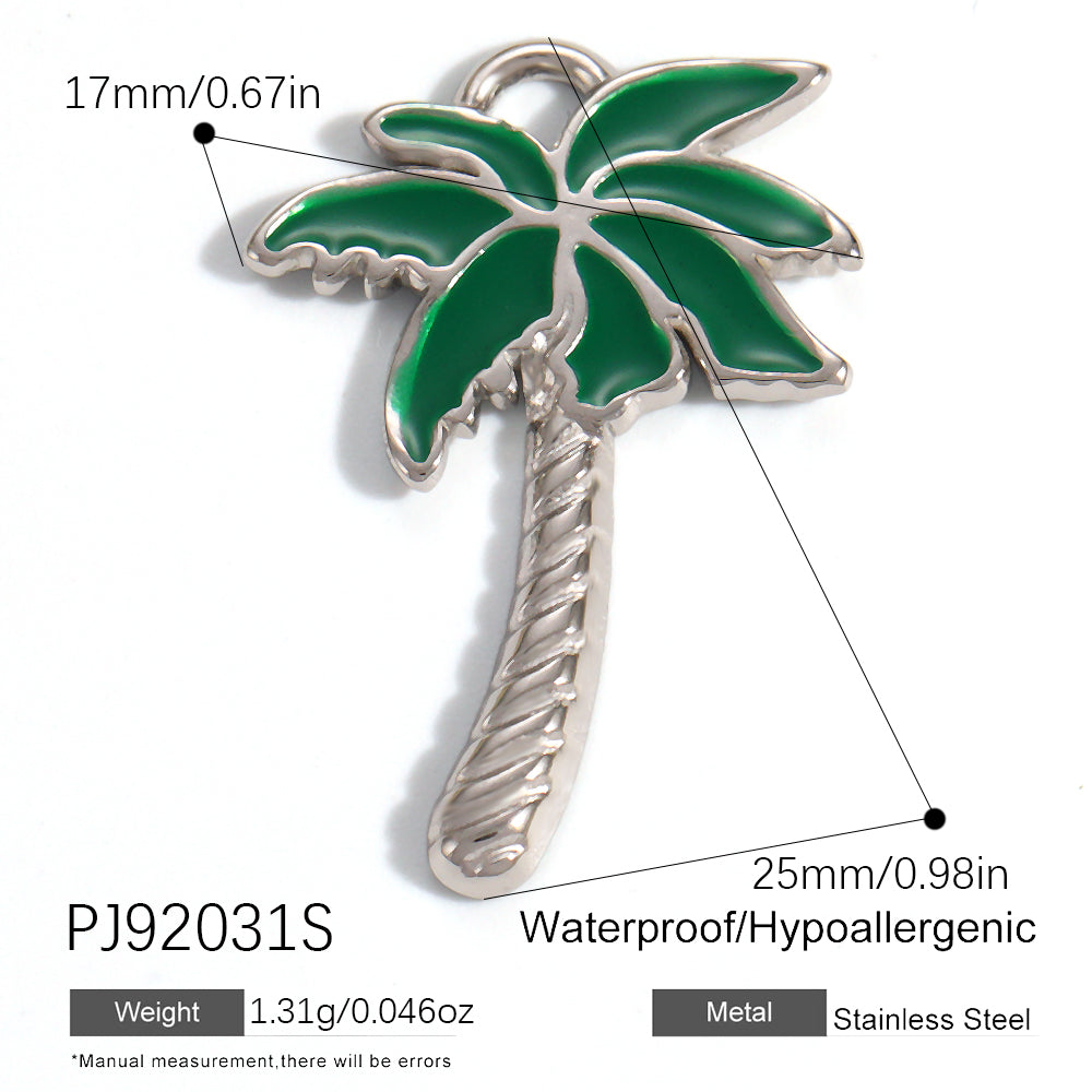 Charms Palmier Cocotier - Email Vert - Argent