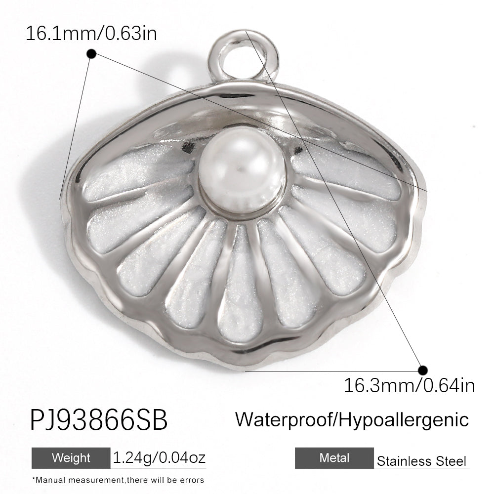 Charms Coquillage perle - Email Blanc - Argent