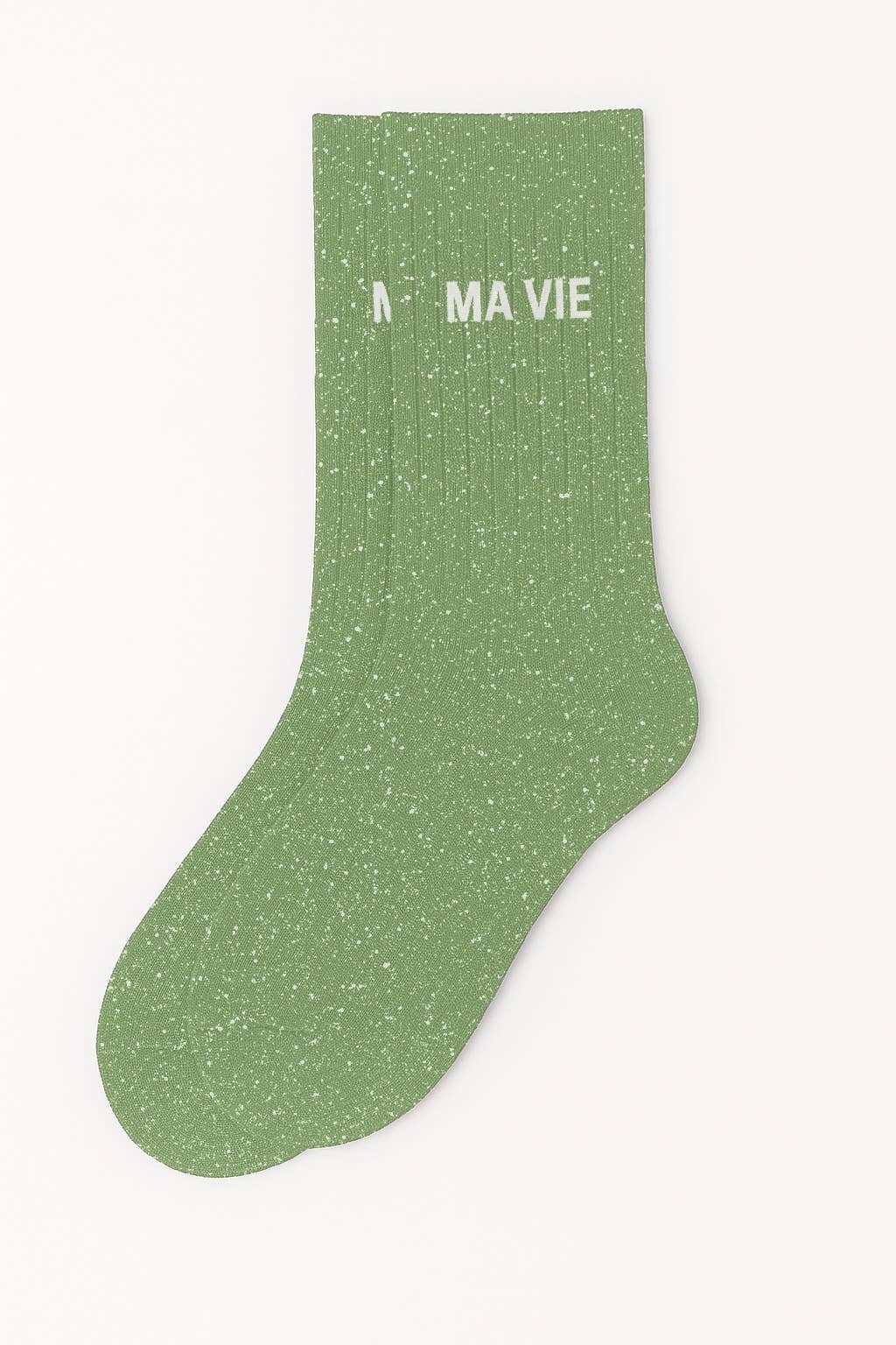 Chaussettes à Paillettes à Message "Ma Vie" Vert Amande