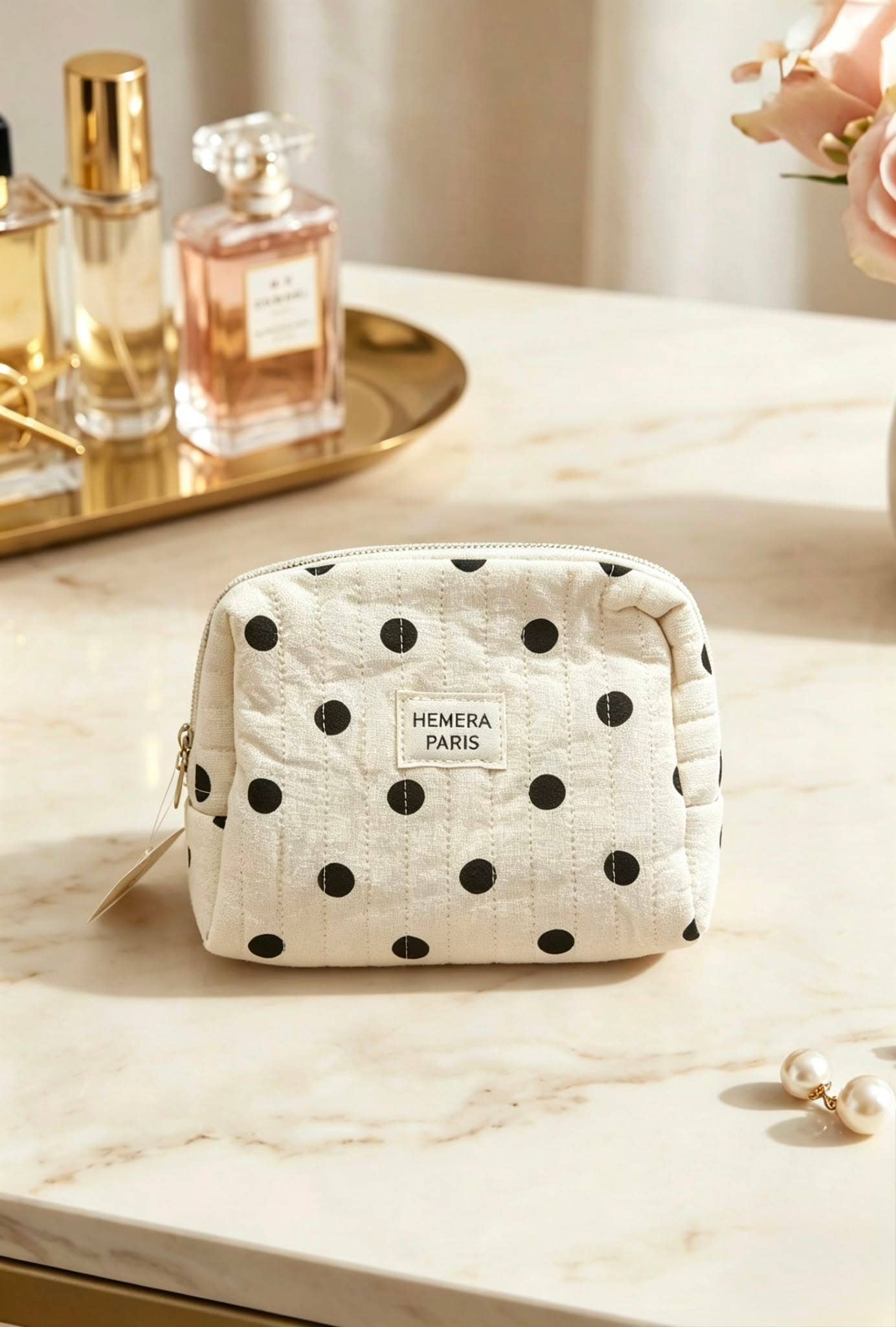 Trousse de toilette en coton - Dott Blanc - Taille S
