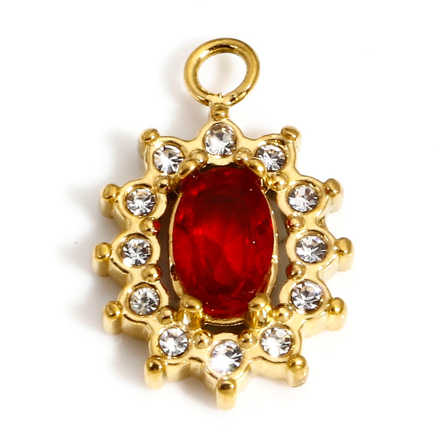 Charms Oval Strass blanc & rouge