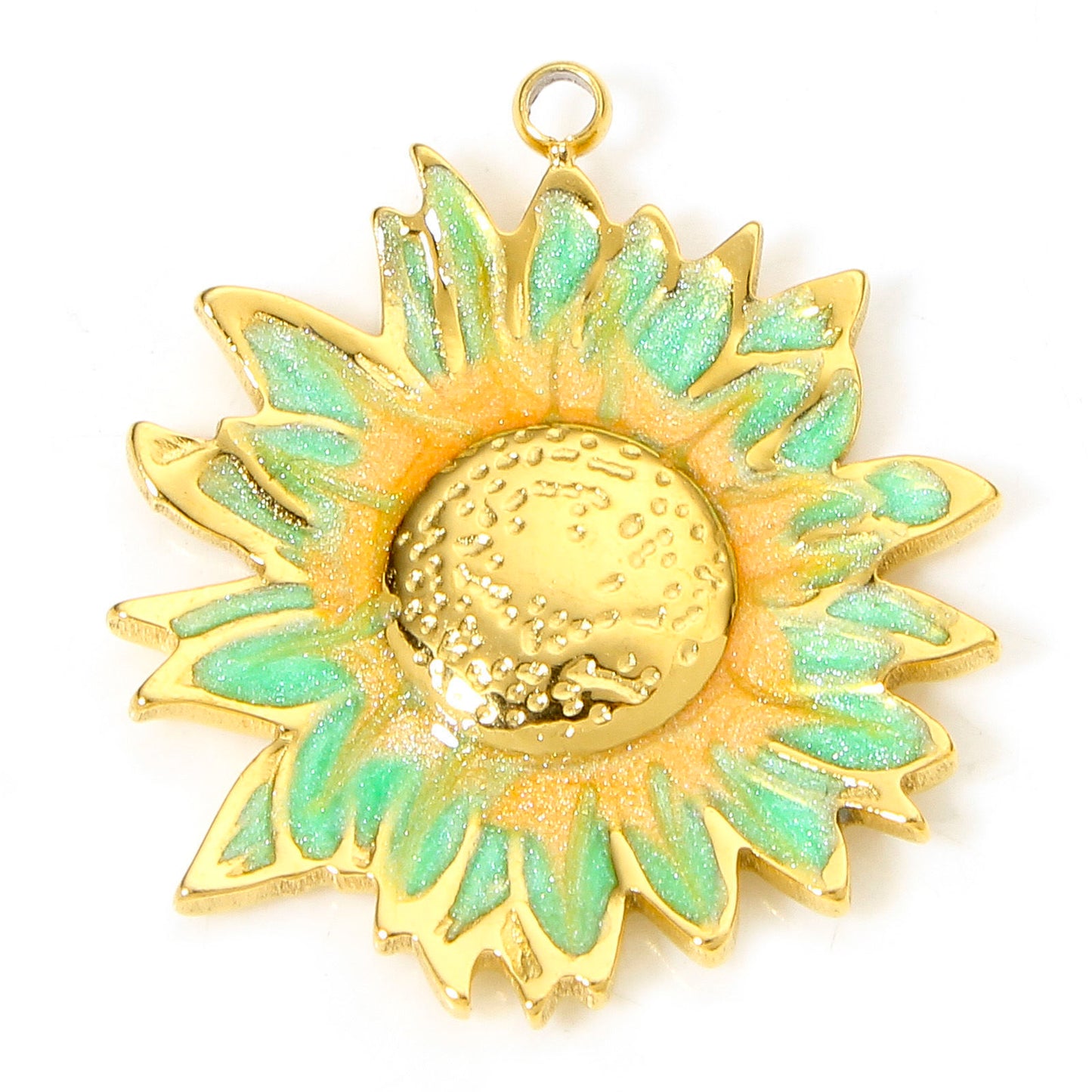 Charms Fleur - Email Vert Orange
