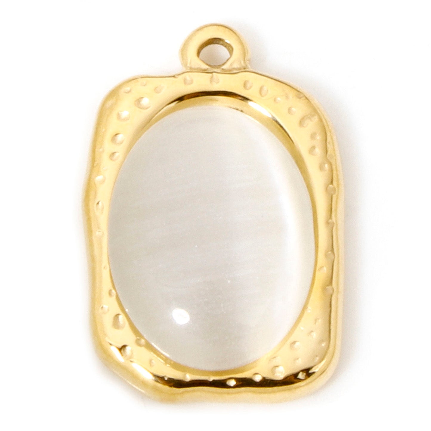 Charms Médaille rectangulaire - Pierre oval résine Blanc
