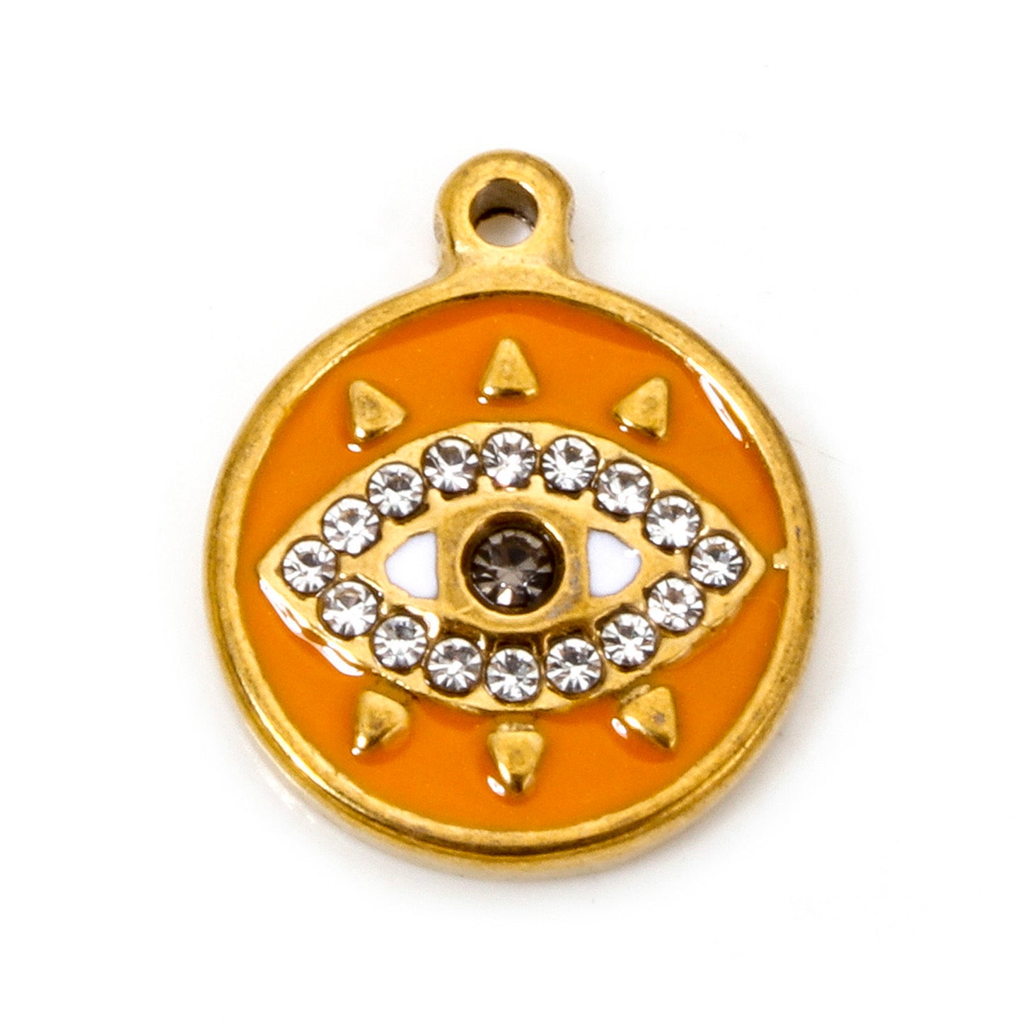 Charms Médaille Oeil Strass - Email Orange