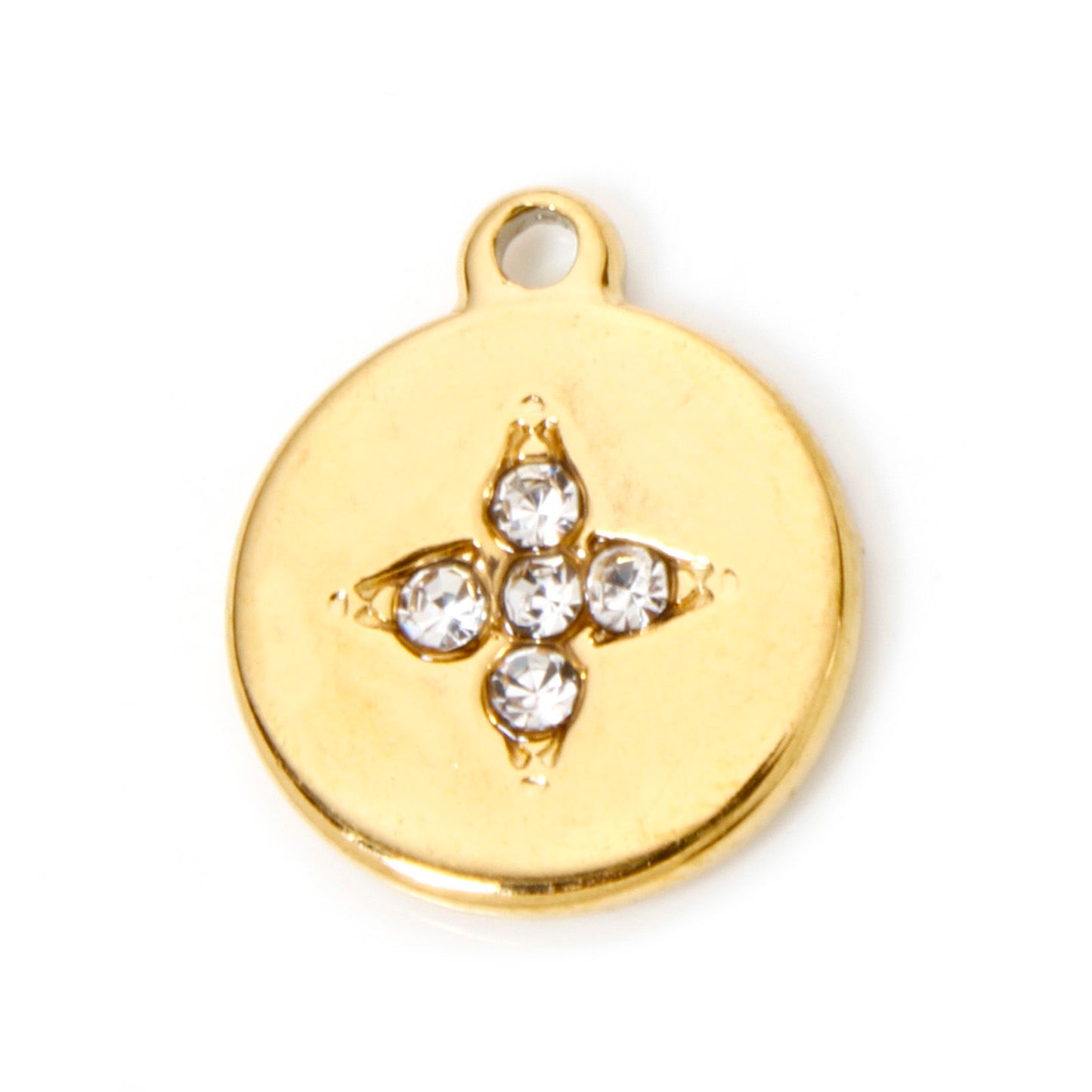 Charms Médaille Cercle Rond - Strass Blanc Croix