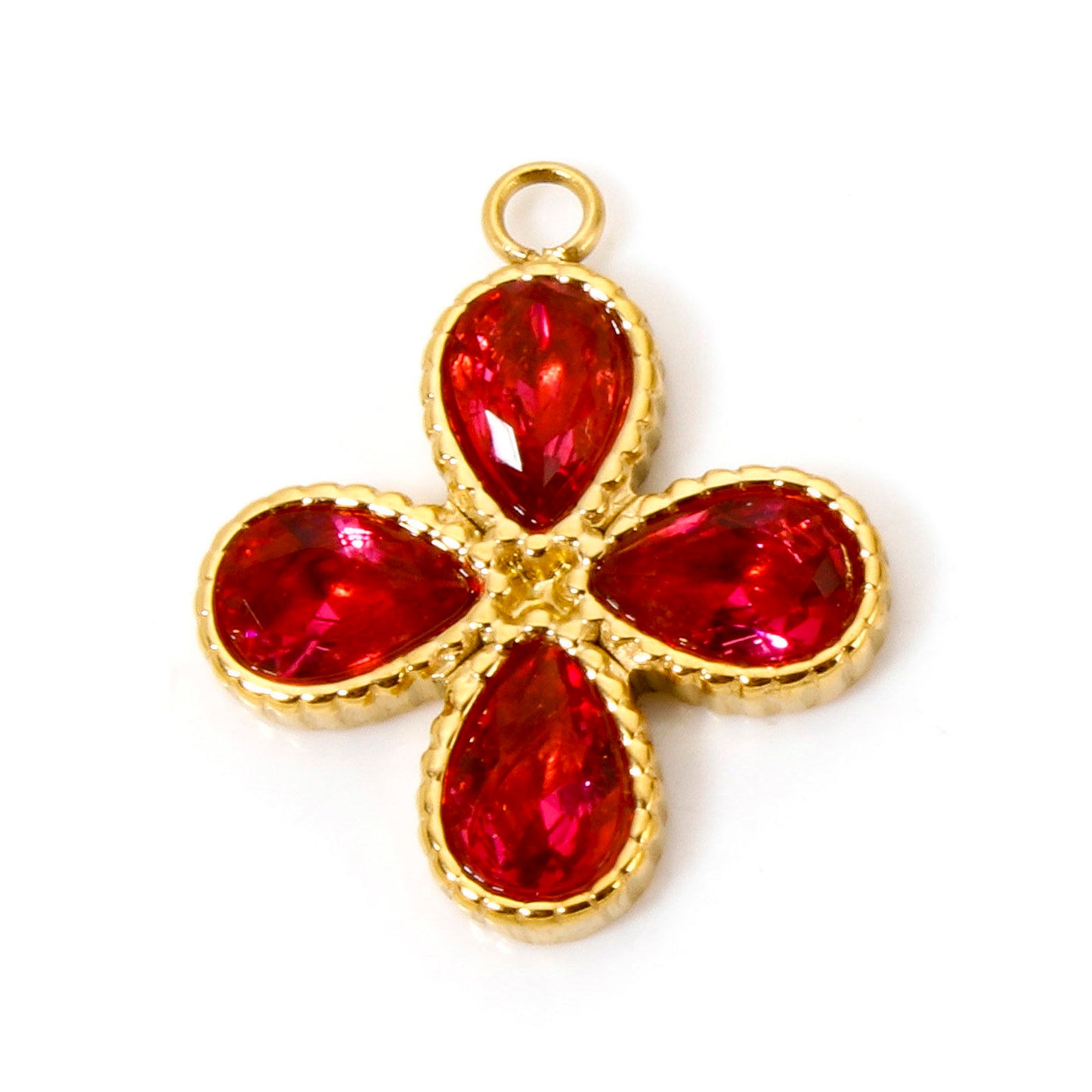 Charms Trefle Croix Strass Rouge