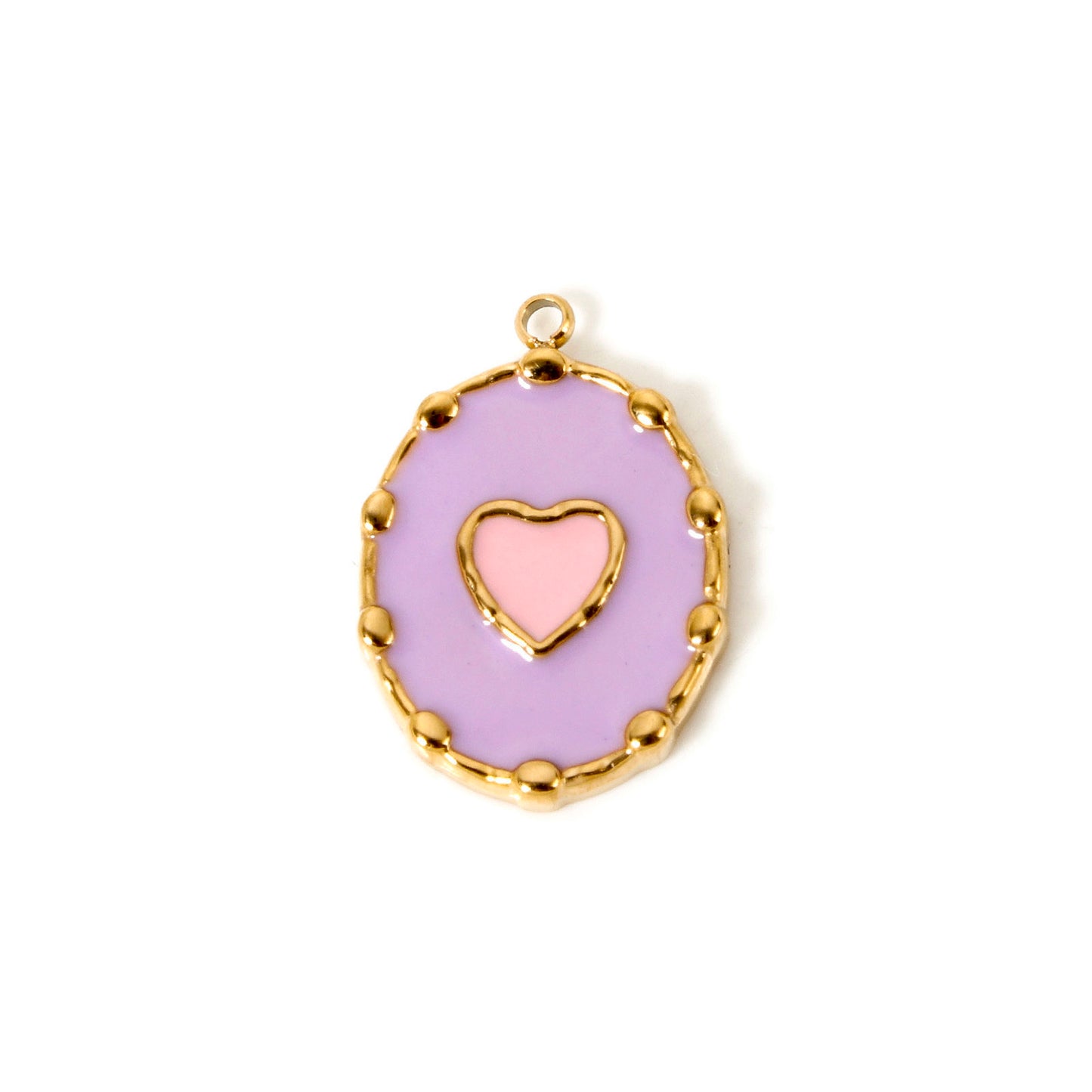 Charms Médaille Ovale Coeur émail violet & rose