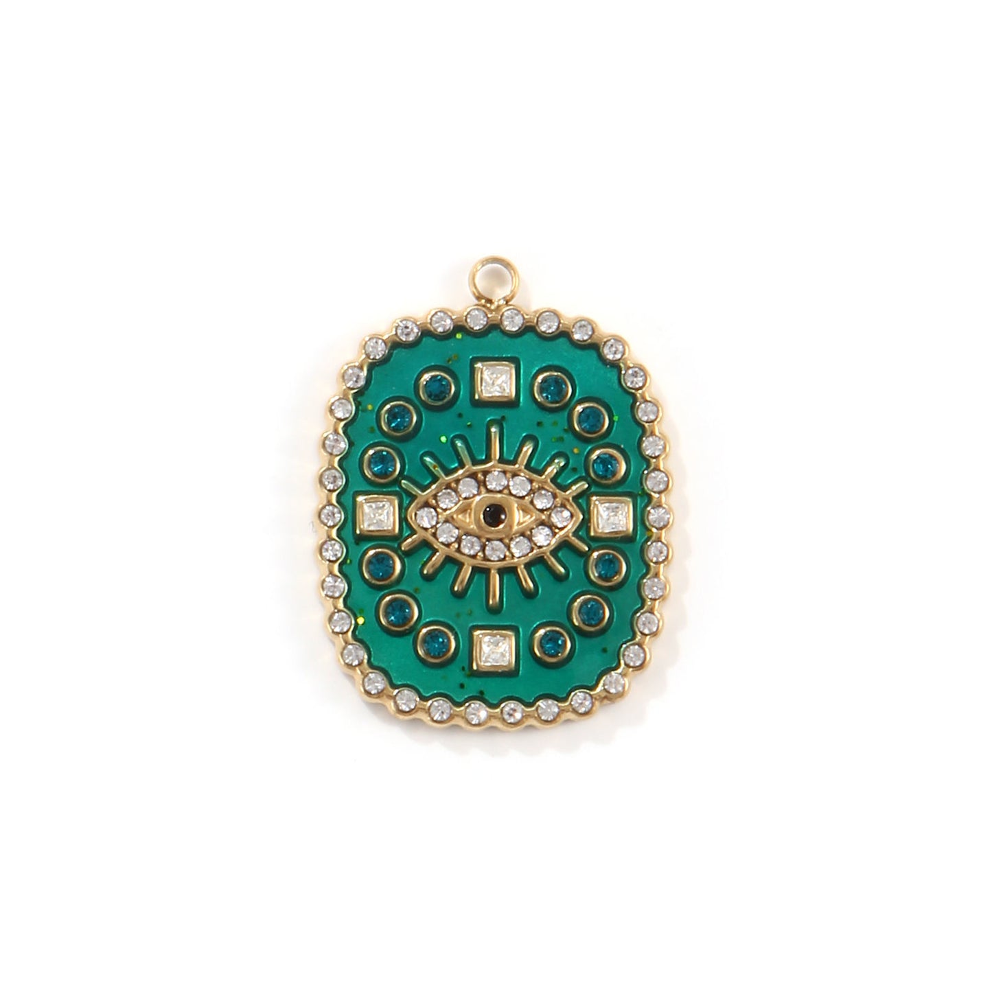 Charms Médaille Oeil émail vert