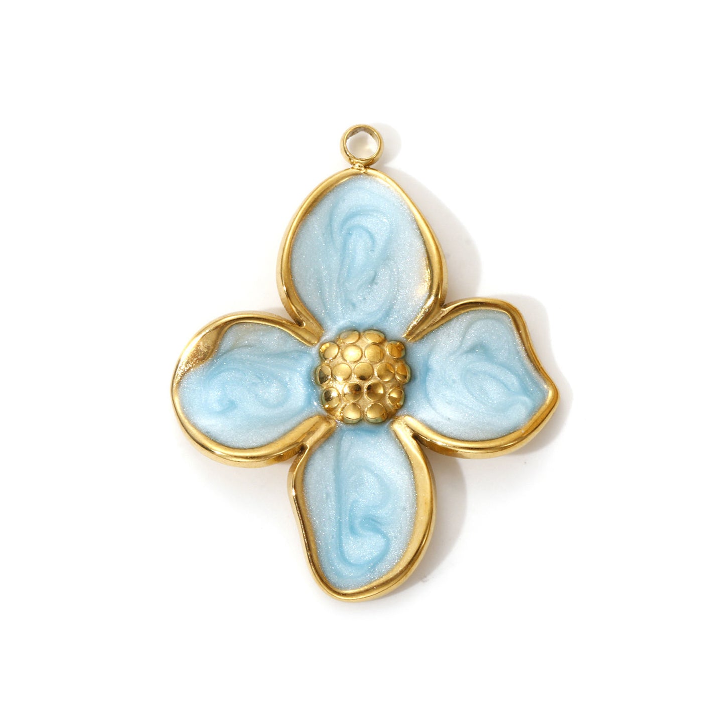 Charms Fleur 4 Pétales - Email Bleu