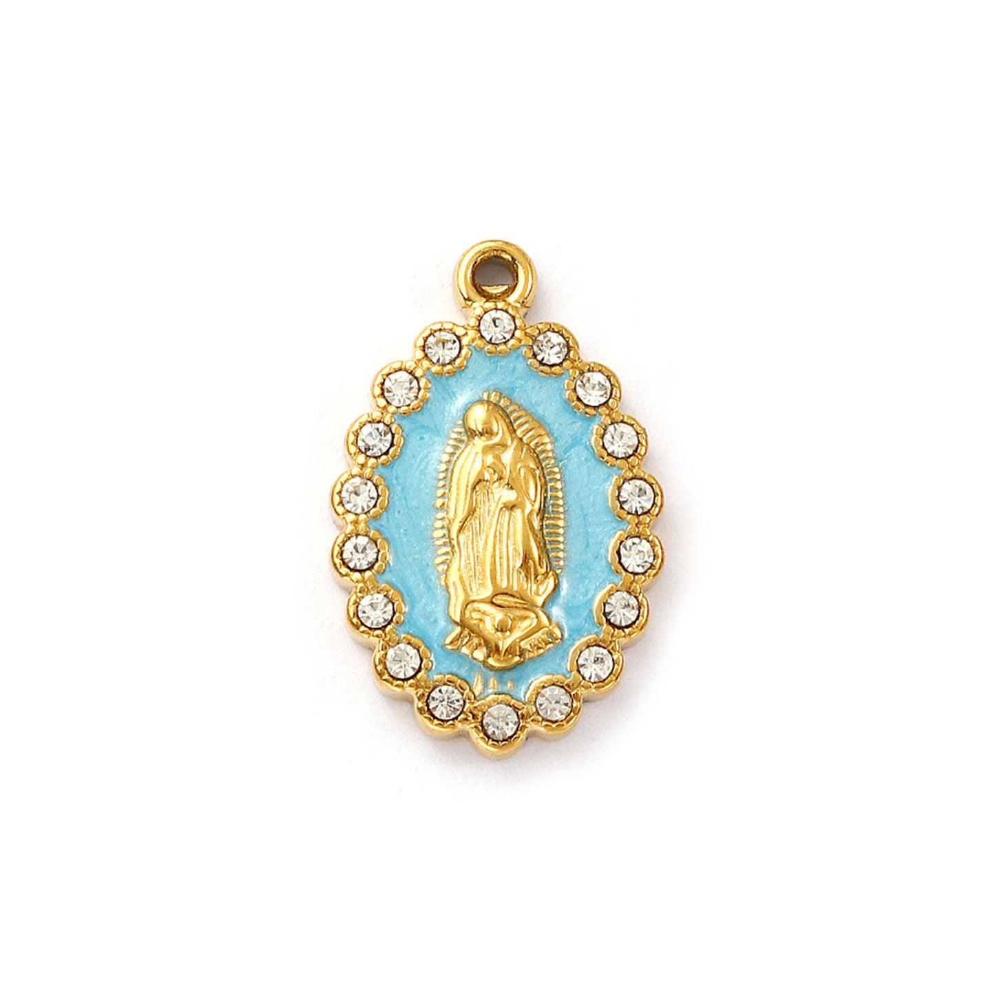 Charms Vierge Marie Strass - Email Turquoise