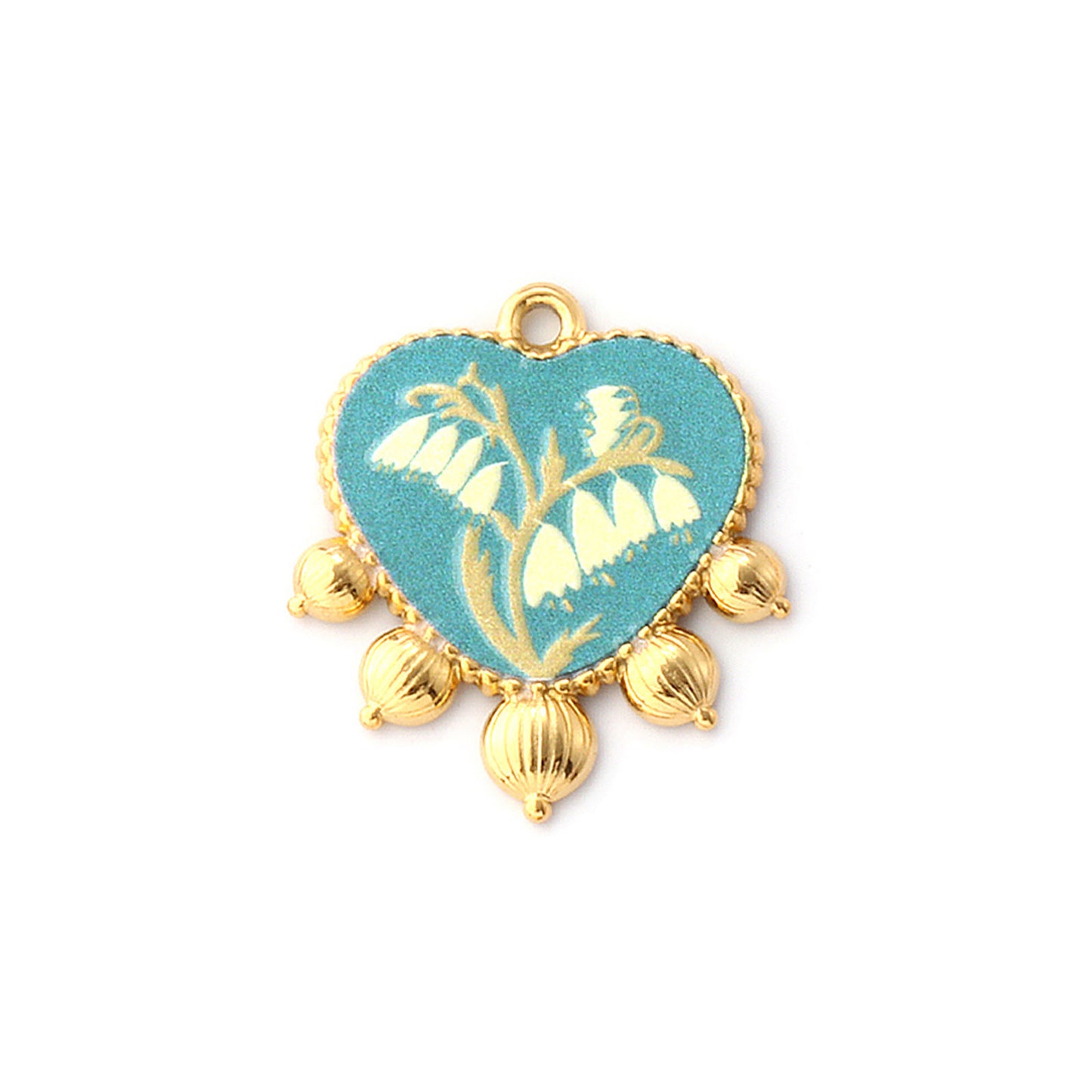 Charms Médaille Coeur Fleur Bleu Blanc