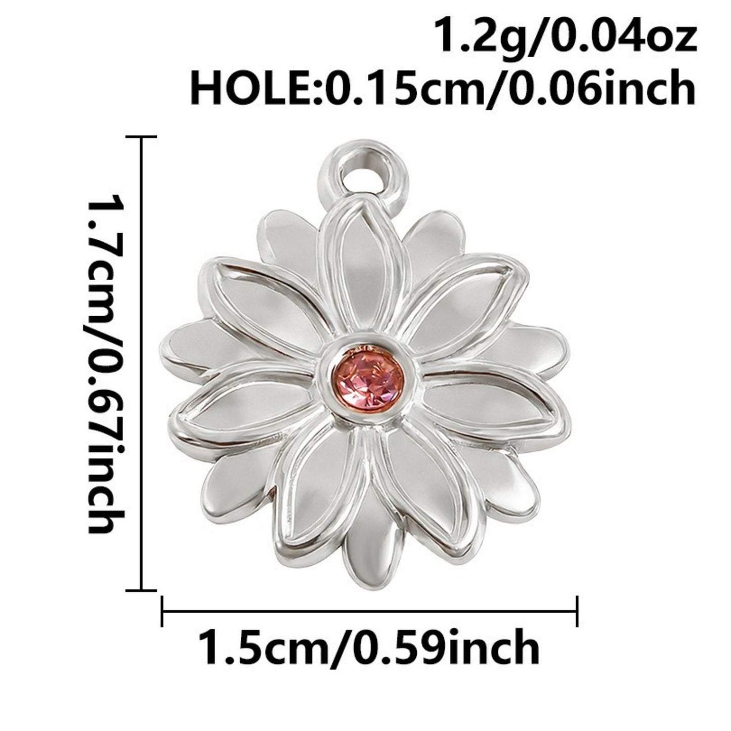 Charms Fleur Marguerite Strass Rose - Argent