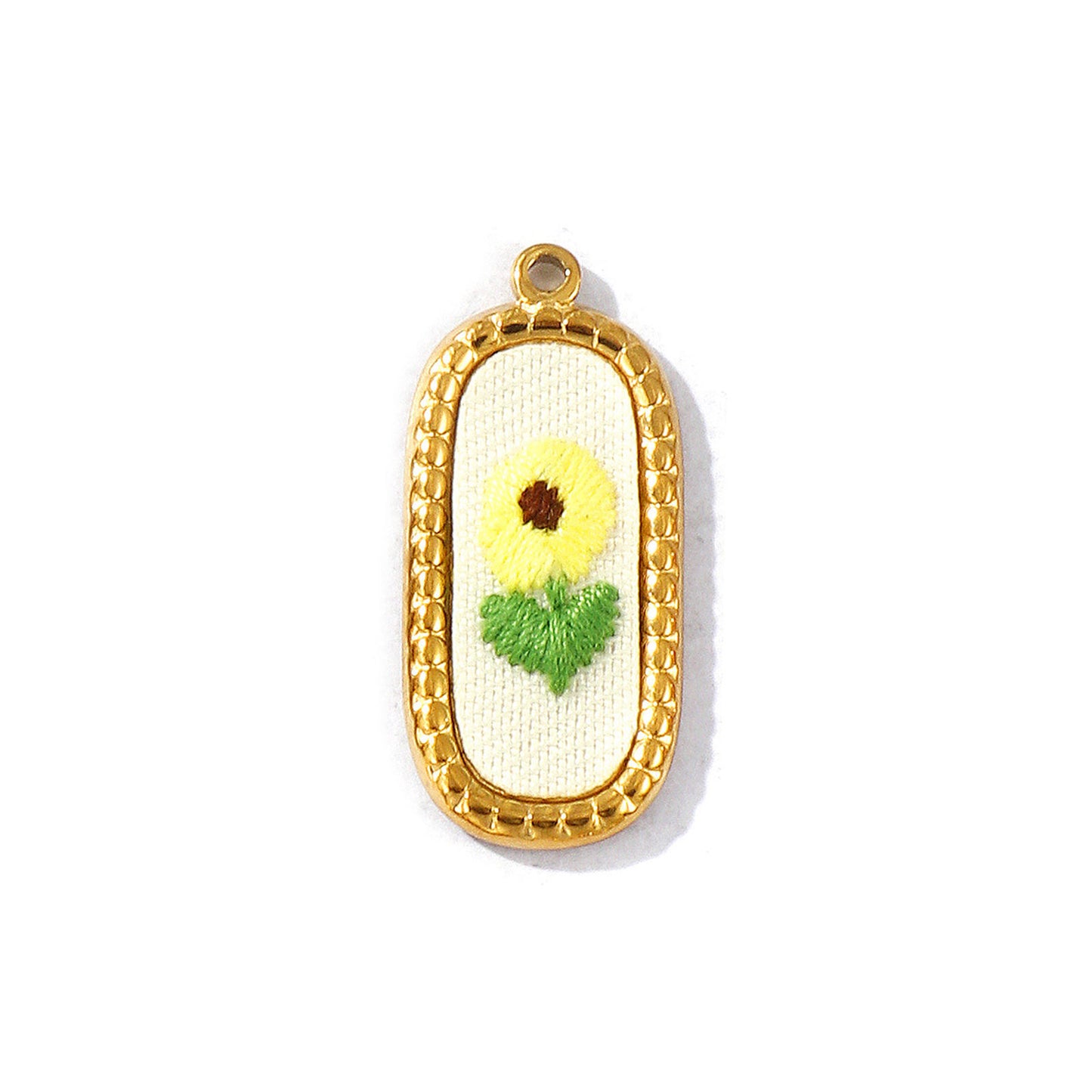 Charms Médaille Cercle broderie Fleur - Jaune Blanc