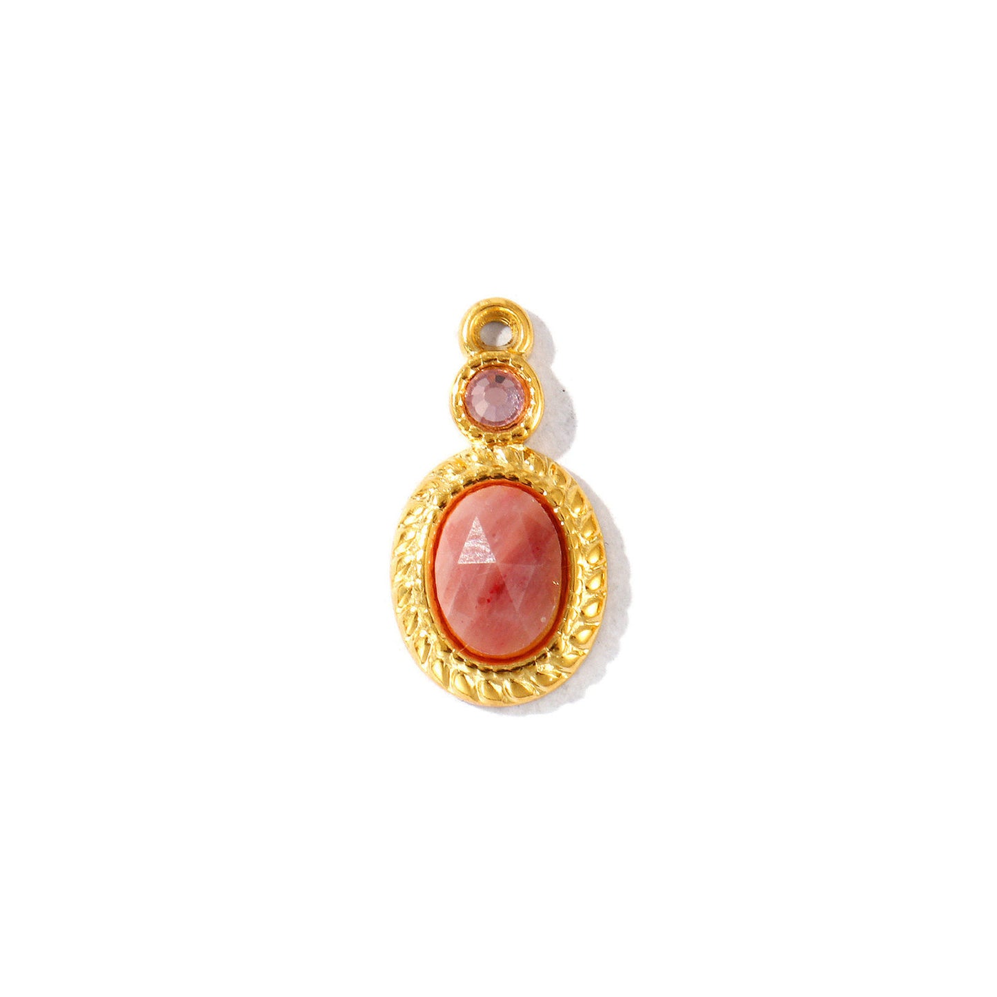 Charms Médaille pierre ovale strass - Rodhochrosite Rose