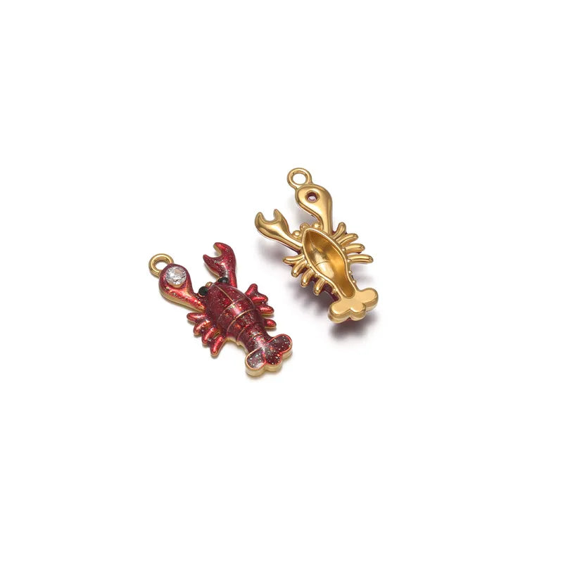 Charms Homard creux - Email rouge Strass blanc
