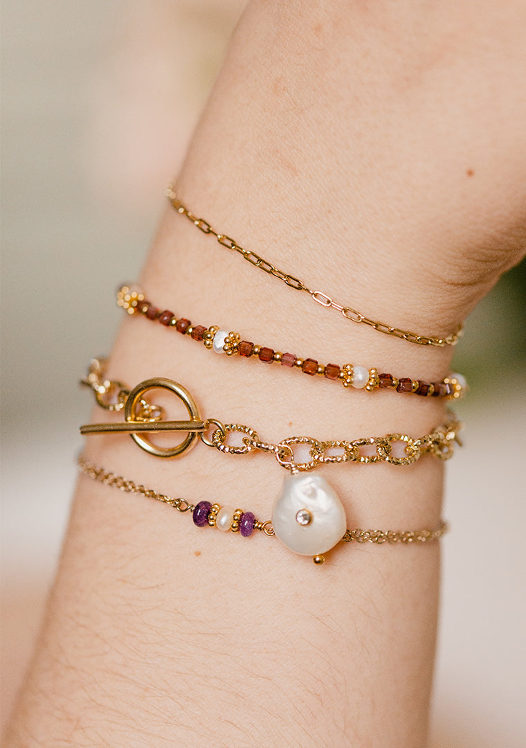 Bracelet Luana - Jade teintée violette & Perle d’eau douce