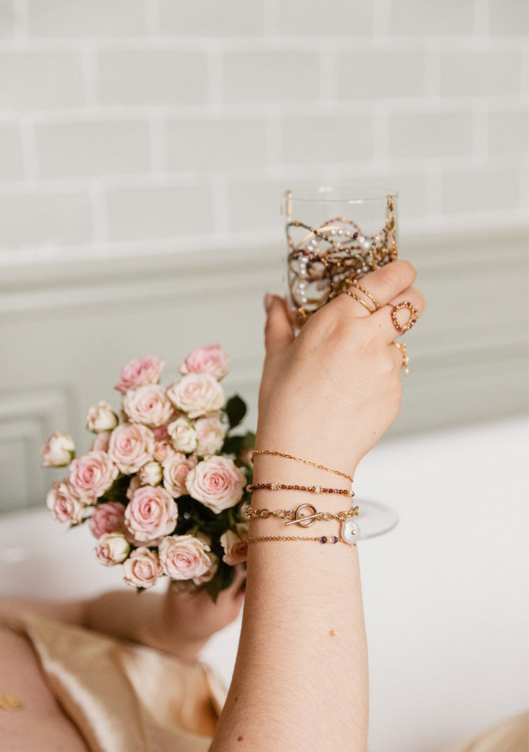 Bracelet Luana - Jade teintée violette & Perle d’eau douce