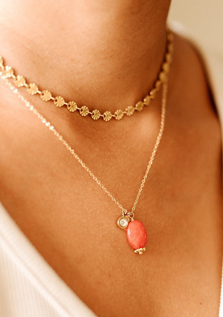Collier Lina - Jade teintée rose