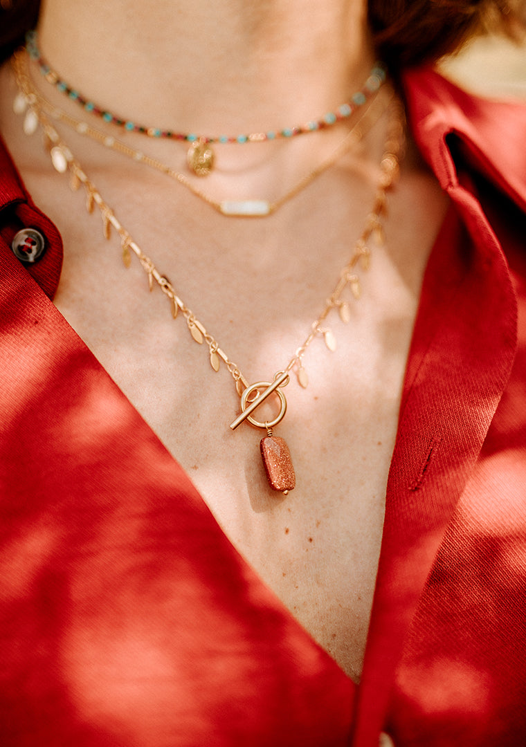 Collier Lou - Pierre de soleil rouille