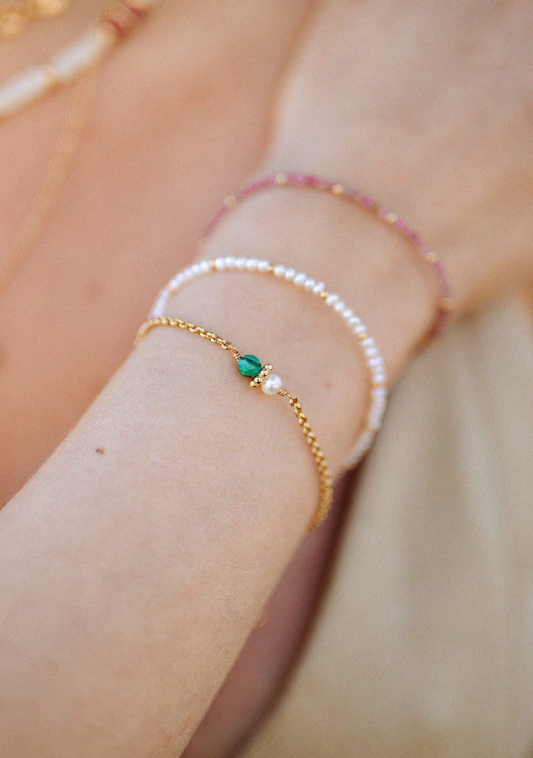 Bracelet Tisha - Malachite & Perle d’eau douce