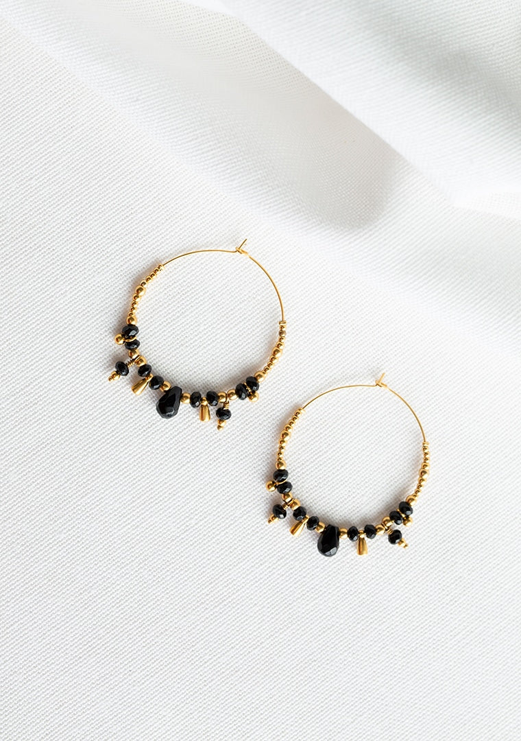 boucles d oreilles creoles alya en acier inoxydable or jade noire agathe noire et sika bijoux