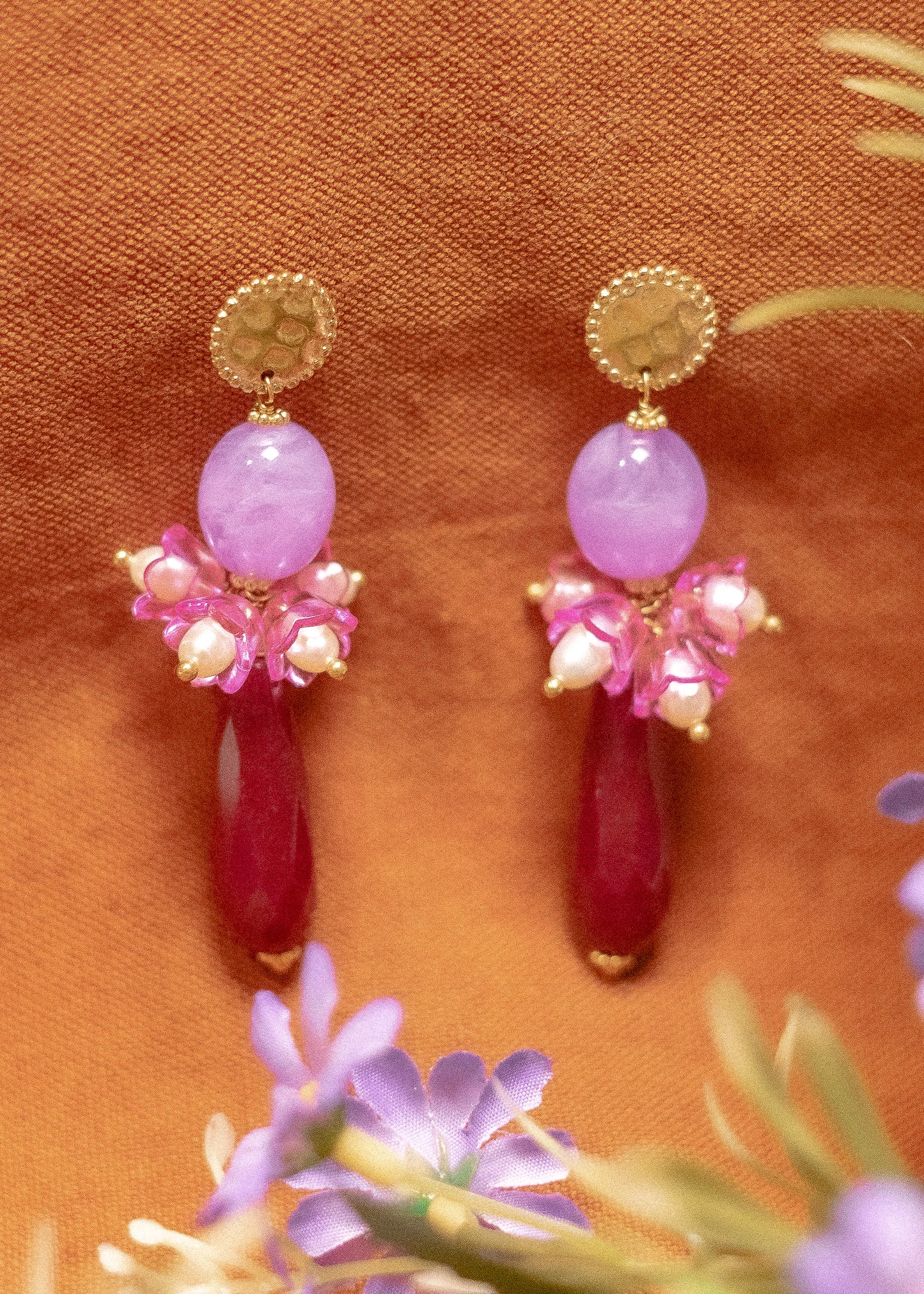 Boucles Azalée - Multi-pierres Bordeaux