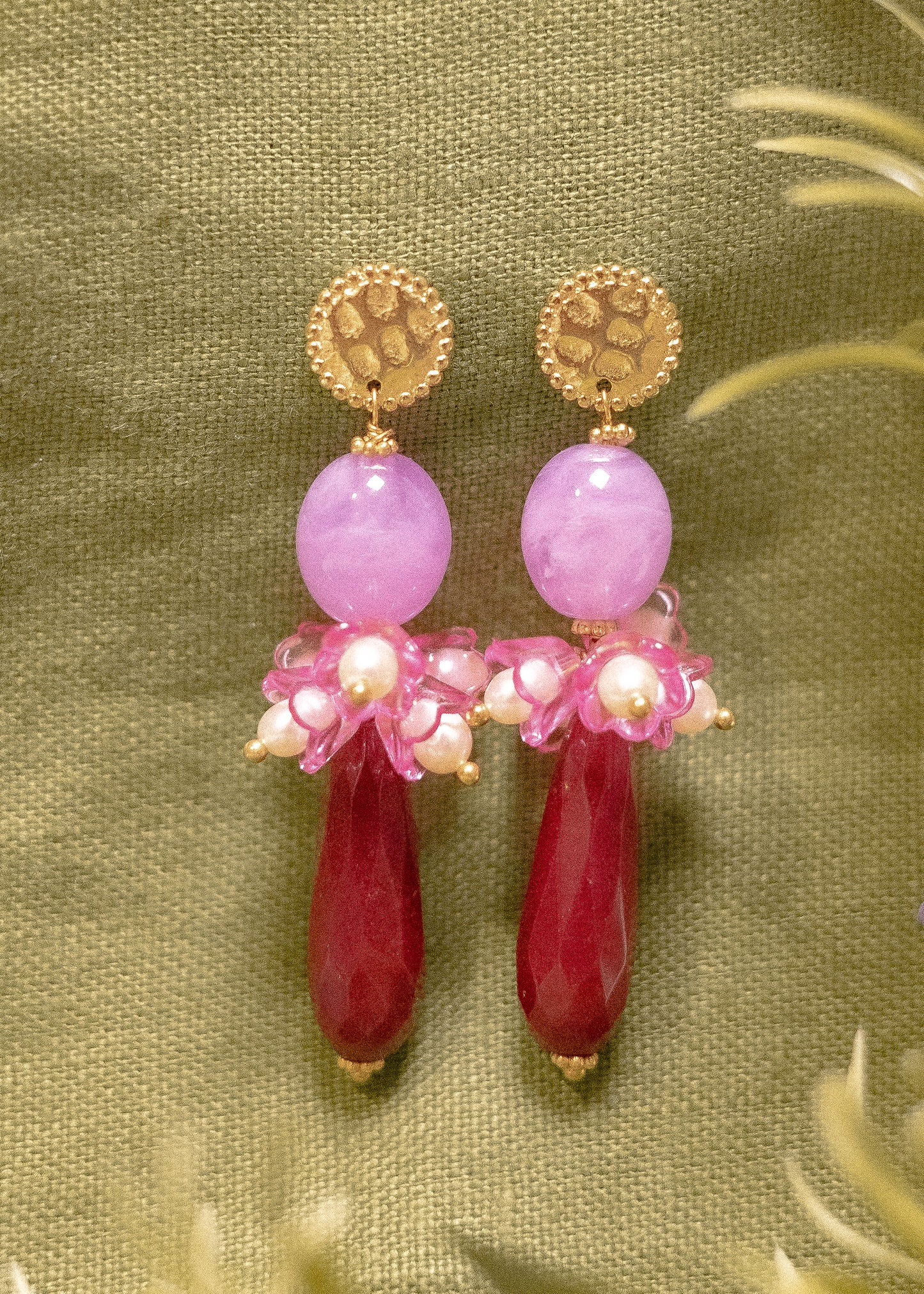 Boucles Azalée - Multi-pierres Bordeaux