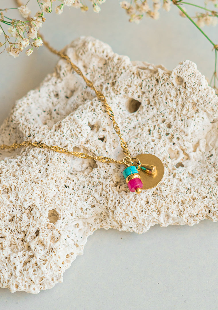Collier Seringa - Turquoise & Jaspe rose
