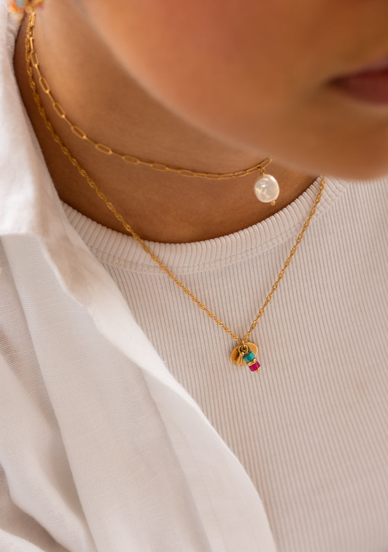 Collier Seringa - Turquoise & Jaspe rose