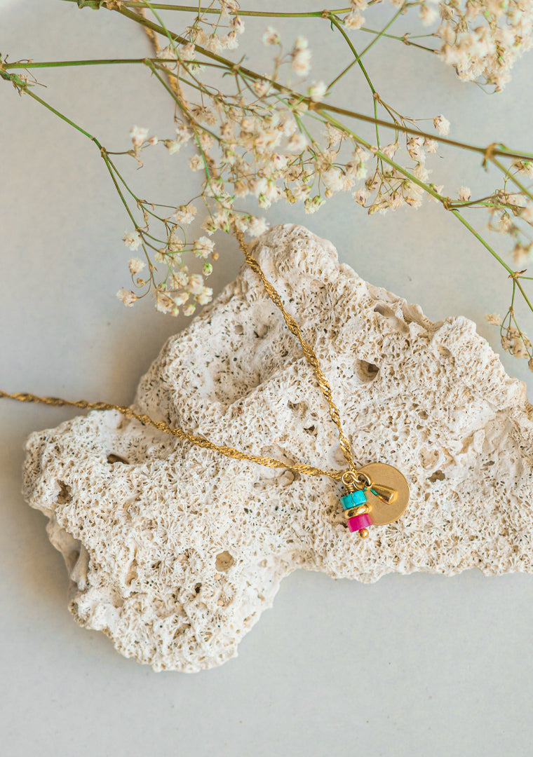 Collier Seringa - Turquoise & Jaspe rose