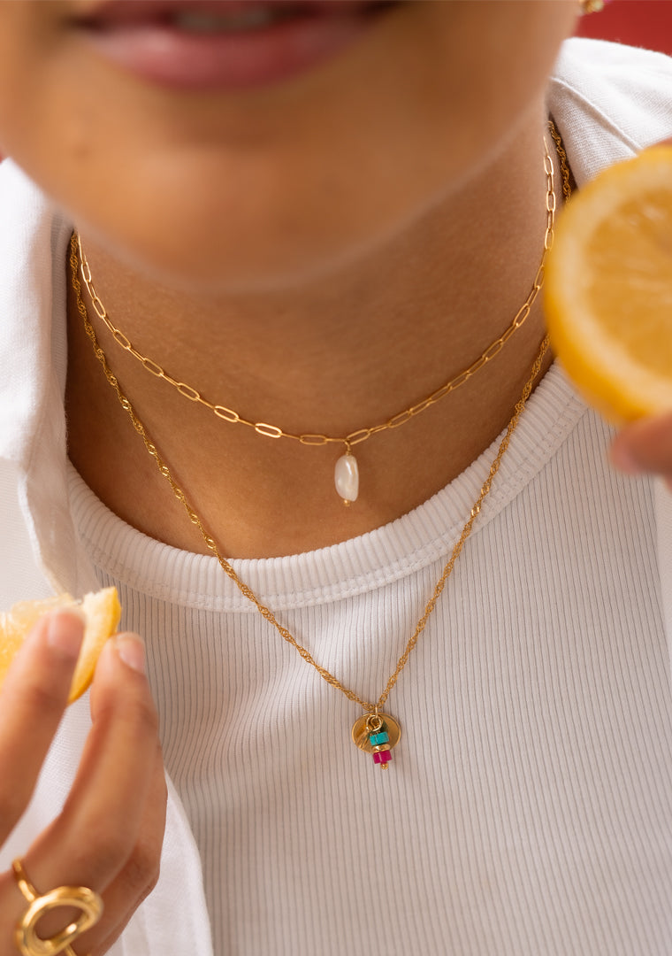 Collier Seringa - Turquoise & Jaspe rose