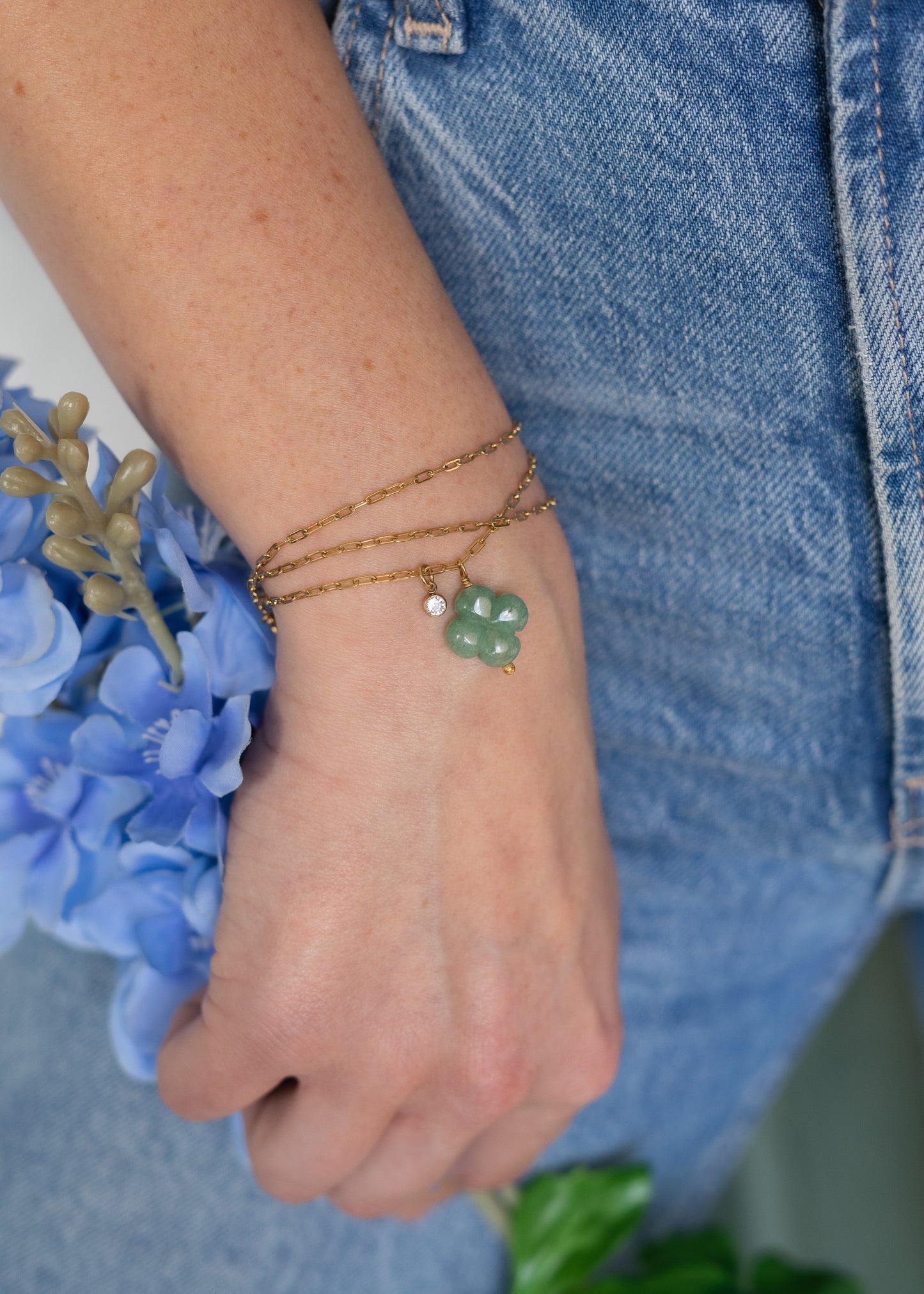 Collier & bracelet triple rangs Clover - Aventurine