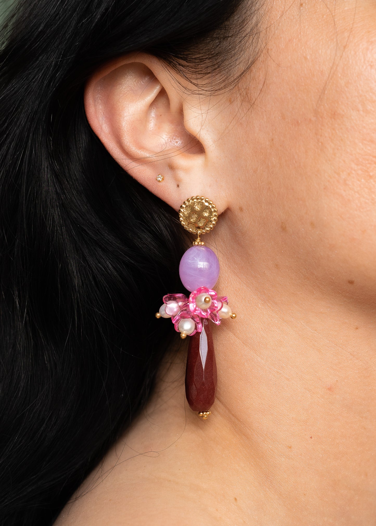 Boucles Azalée - Multi-pierres Bordeaux