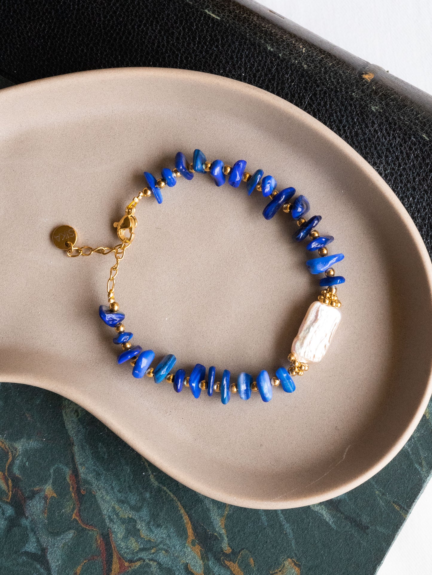 Bracelet Owen - Coquillages bleus et Perles d'eau douce