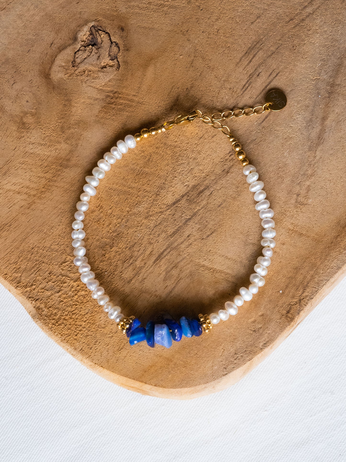 Bracelet Evan - Coquillages bleus et Perles d'eau douce