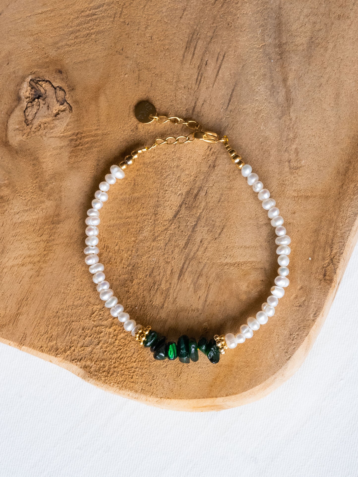 Bracelet Evan - Coquillages verts et Perles d'eau douce