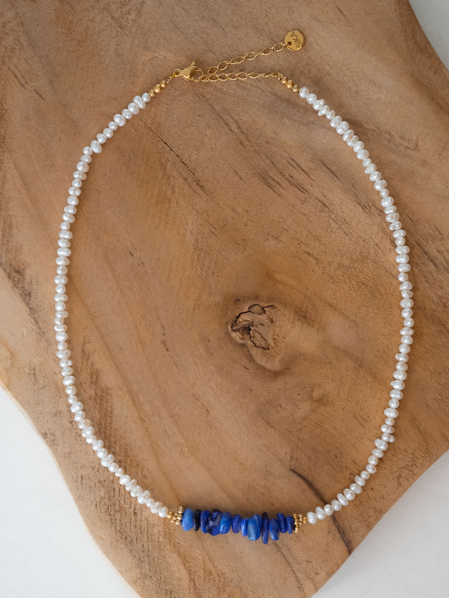 Ras de cou Evan - Coquillages bleus et Perles d'eau douce