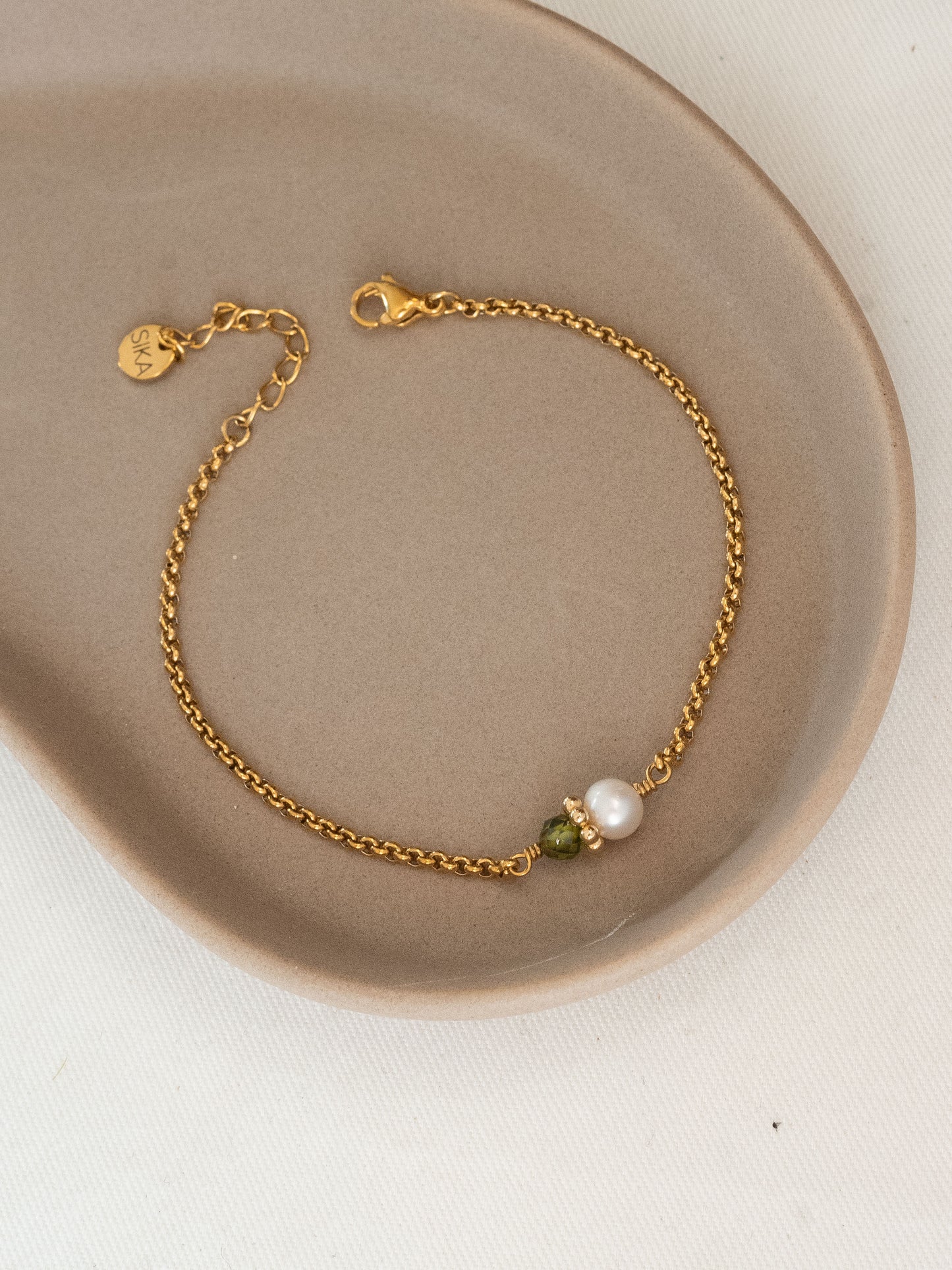 Bracelet Tisha - Zircon kaki & Perle d’eau douce