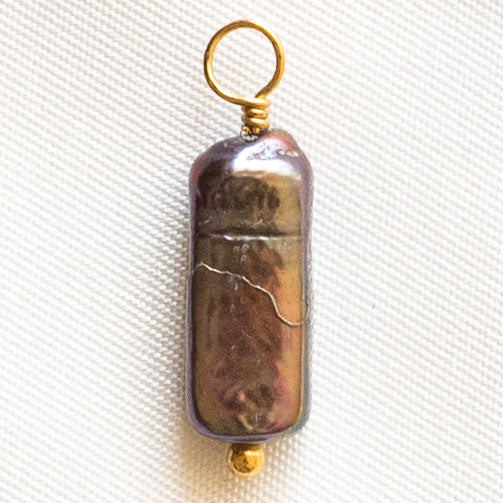 Charms Perle d'eau douce Rectangle plat - Gris