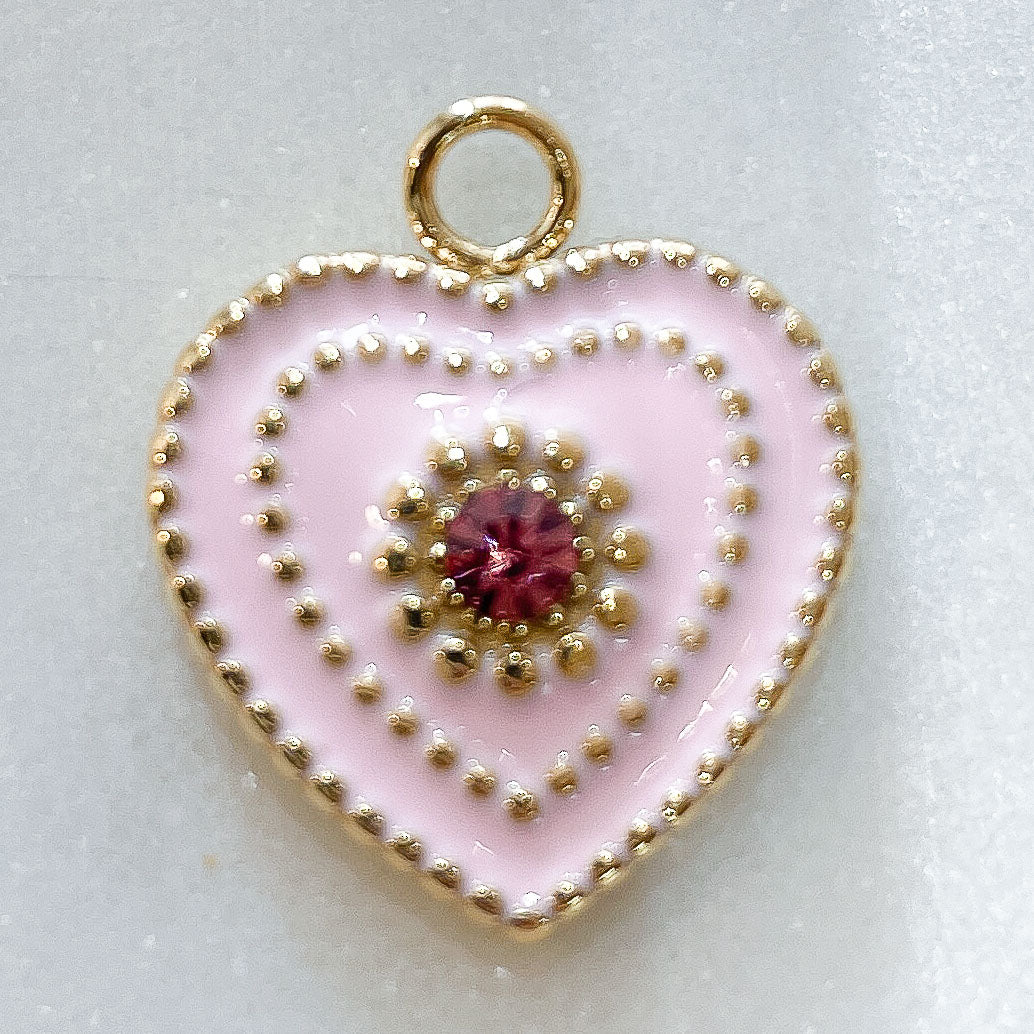 Charms coeur émail rose & strass