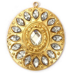 Charms Médaille Ovale Strass Blanc