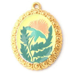 Charms Médaille Ovale Fleur - Résinez Jaune Rouge Vert