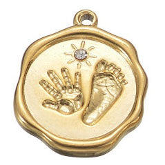 Charms Médaille Empreinte Pied Main - Strass Blanc