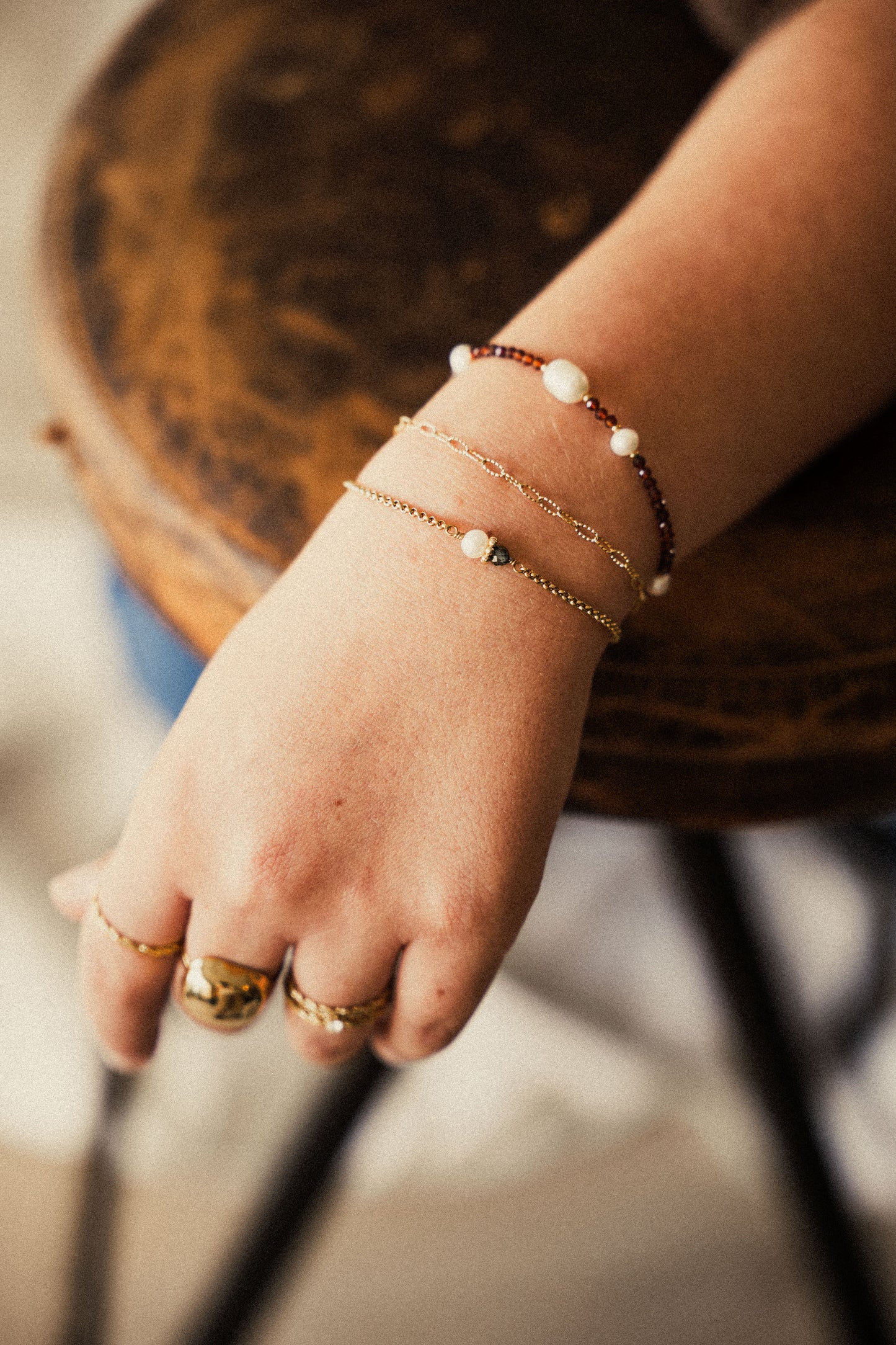 Bracelet Tisha - Zircon kaki & Perle d’eau douce
