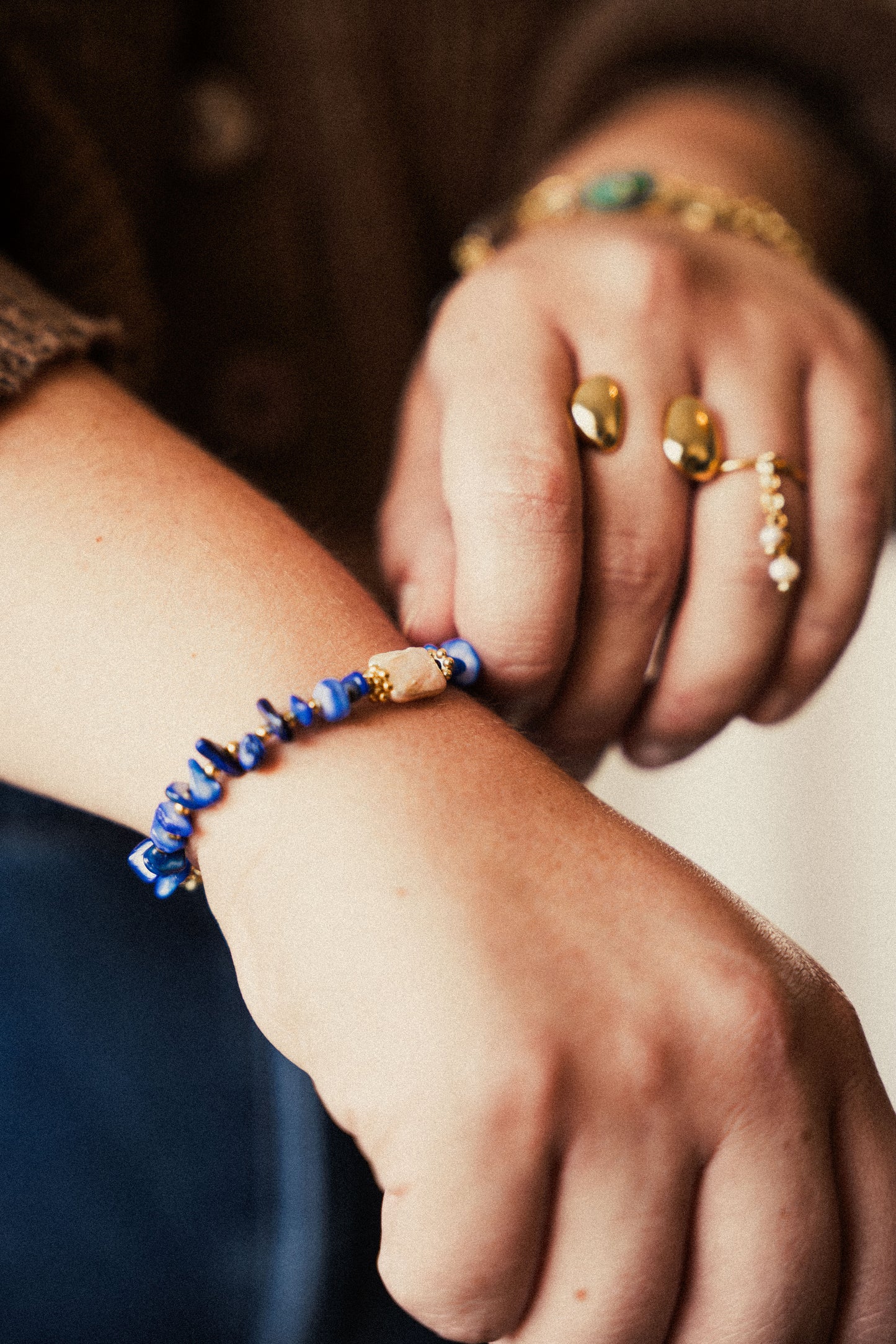 Bracelet Owen - Coquillages bleus et Perles d'eau douce