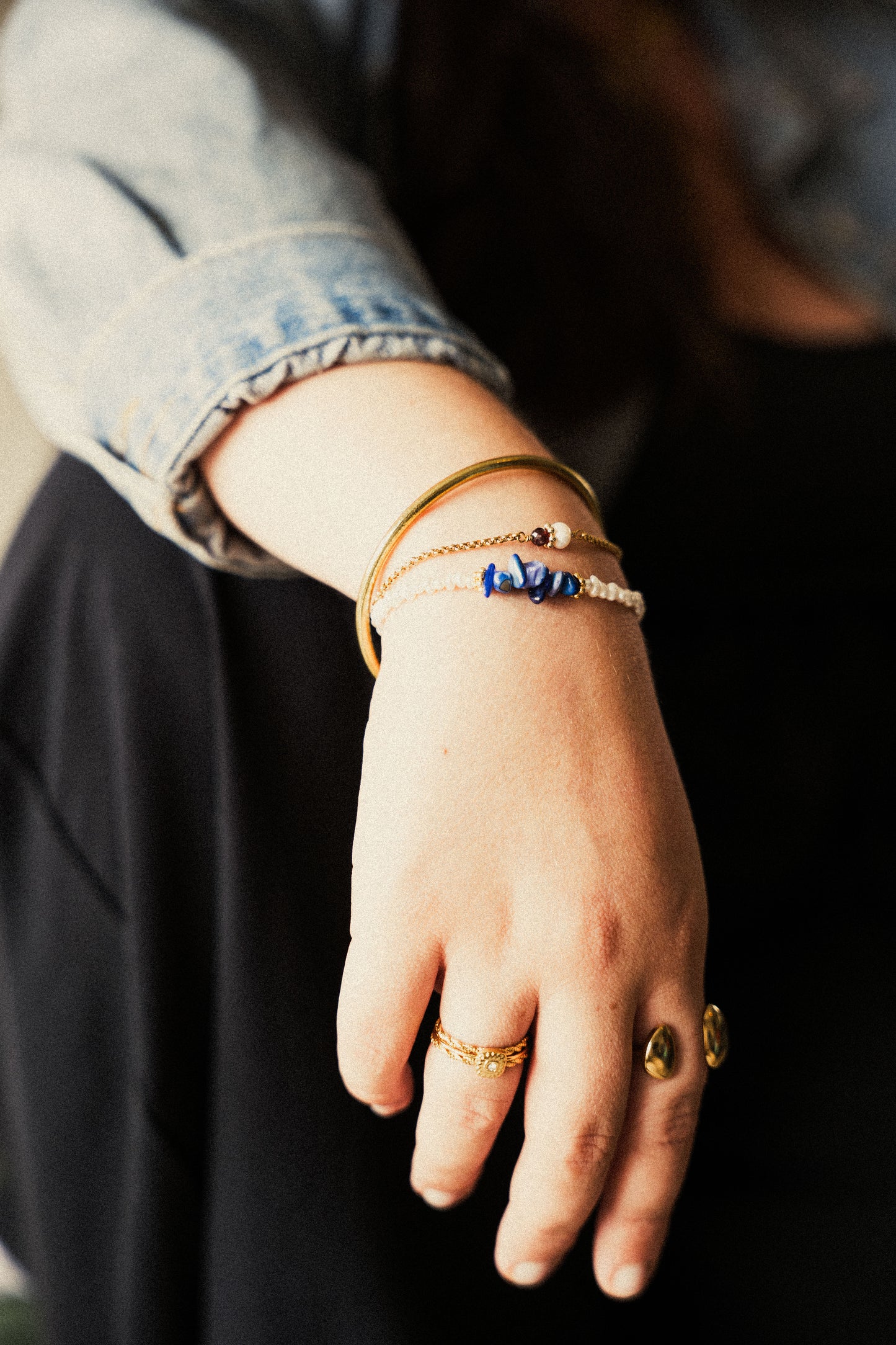 Bracelet Evan - Coquillages bleus et Perles d'eau douce