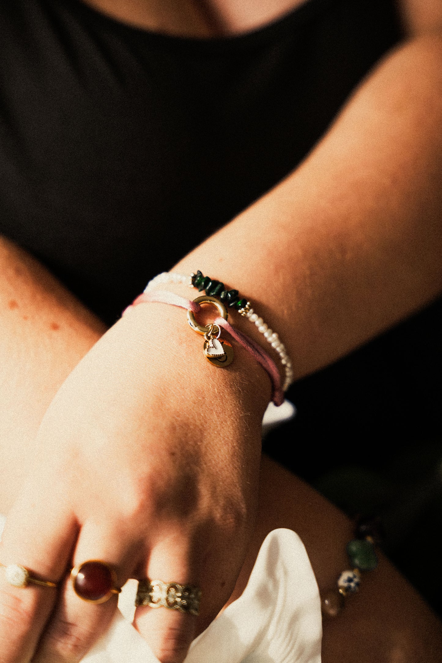 Bracelet Evan - Coquillages verts et Perles d'eau douce