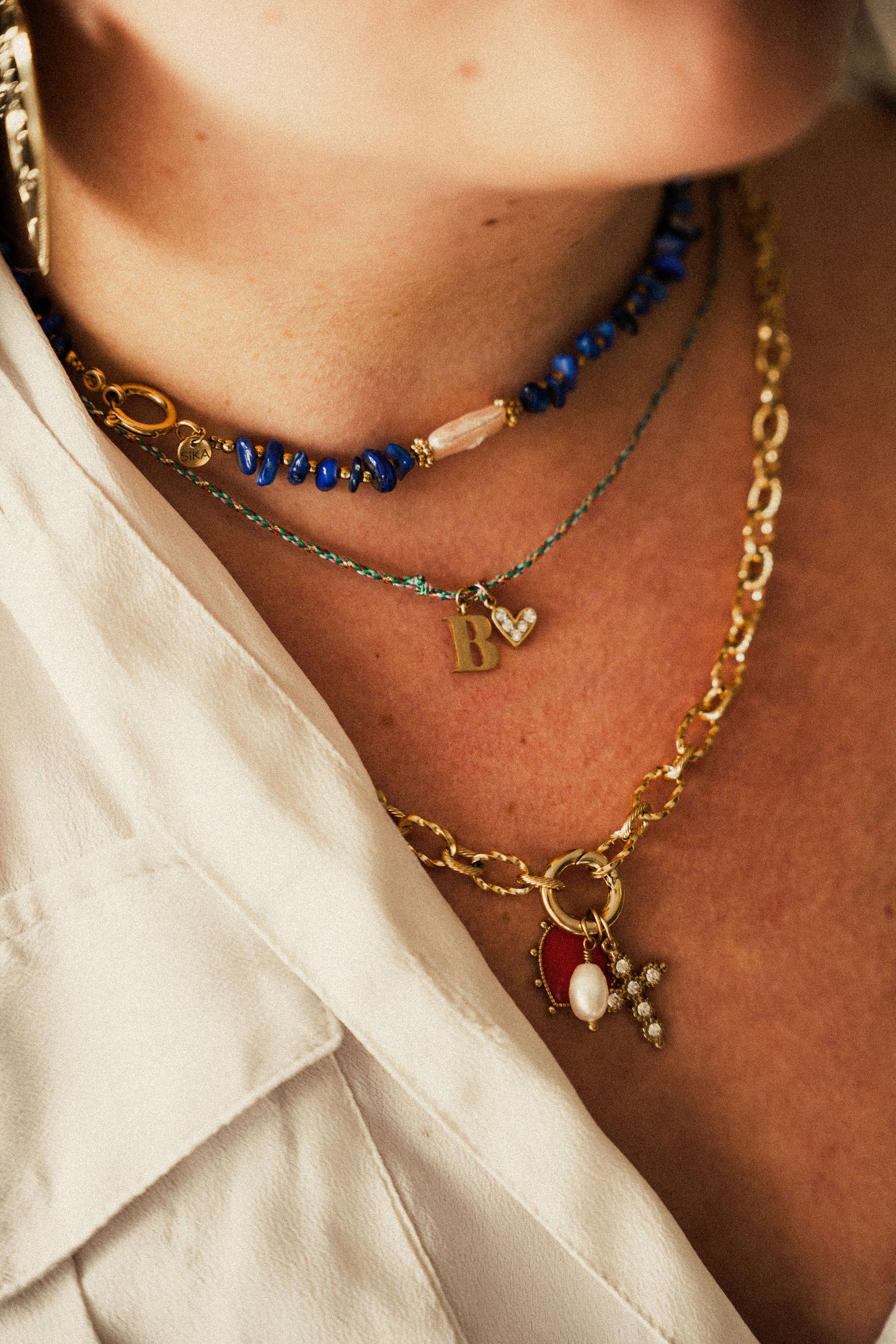 Collier Owen - Coquillages bleus et Perles d'eau douce