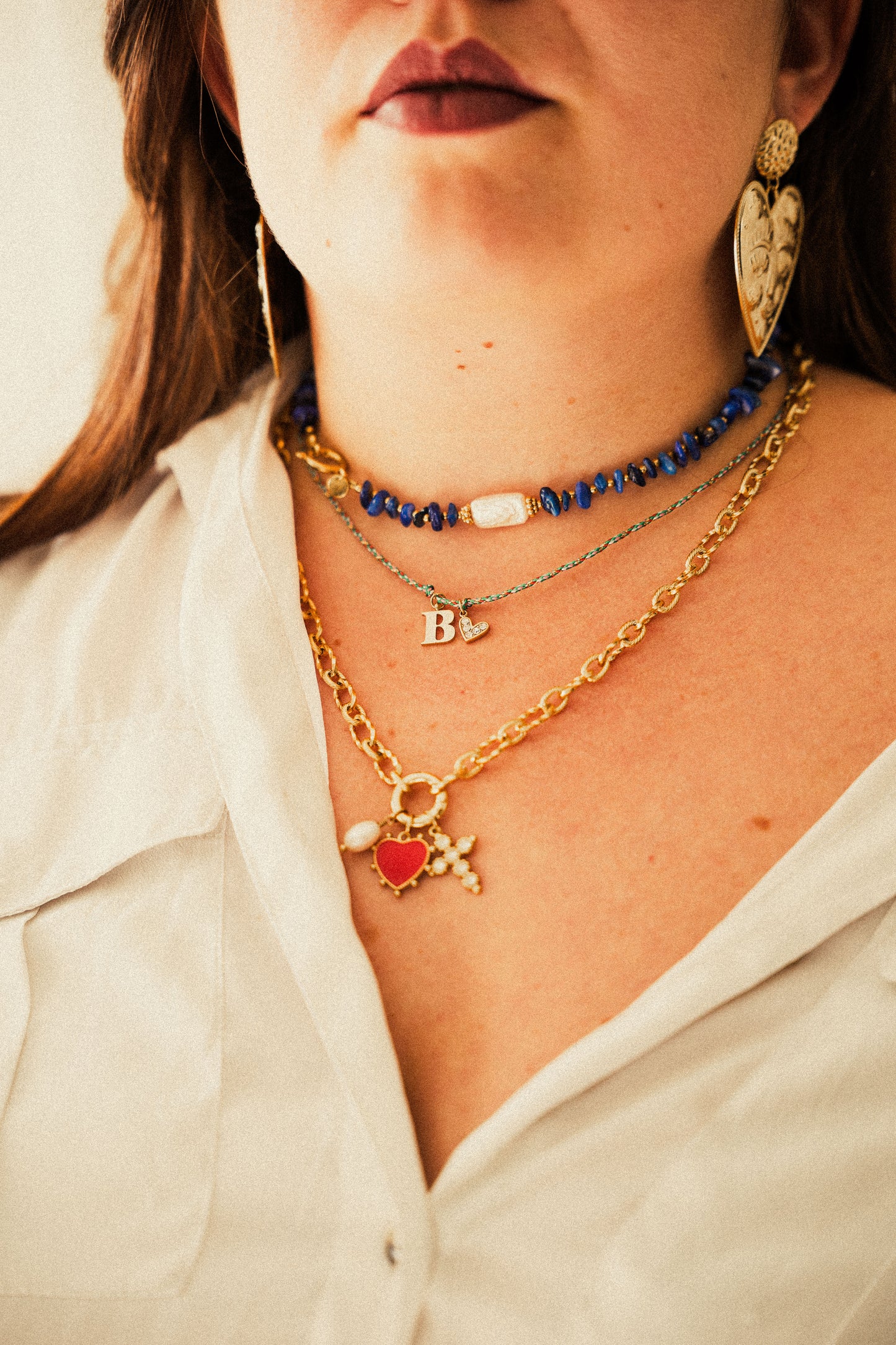 Collier Owen - Coquillages bleus et Perles d'eau douce