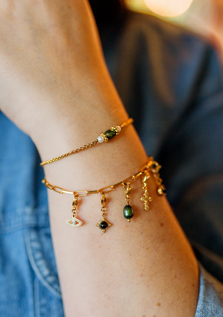 Bracelet Calypso - Perles d’eau douce blanches & verte